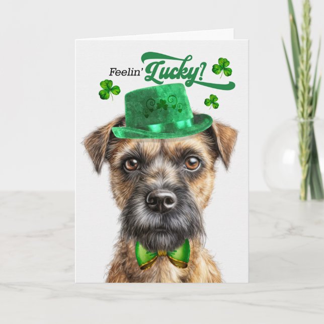 Gräns Terrier Hund Lucky St patrick's day Helgkort (Framsida)