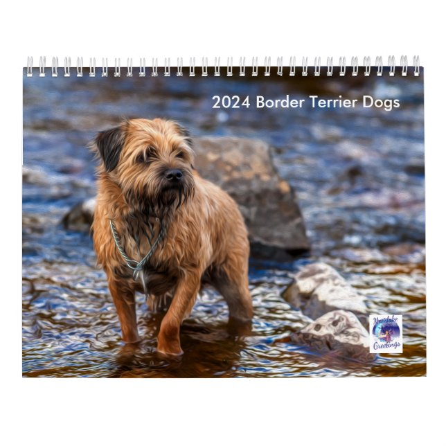 Gräns Terrier Hund, medium, vit kalender (Baksida)
