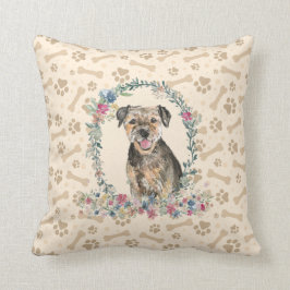 Gräns Terrier Hund Paw Print & Blommigt Cute Kudde