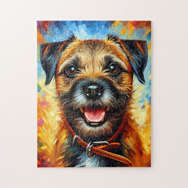 Gräns Terrier Hund Porträtt Acrylic Art Print Hund Pussel (Vertikal)