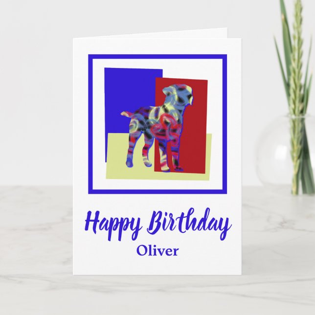 Gräns Terrier Hund Red Blue Gult Birday Card Kort (Framsida)