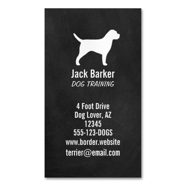 Gräns Terrier Hund Silhouette Chalkboard Stil Magnetiska Visitkort (Framsida vertikal)