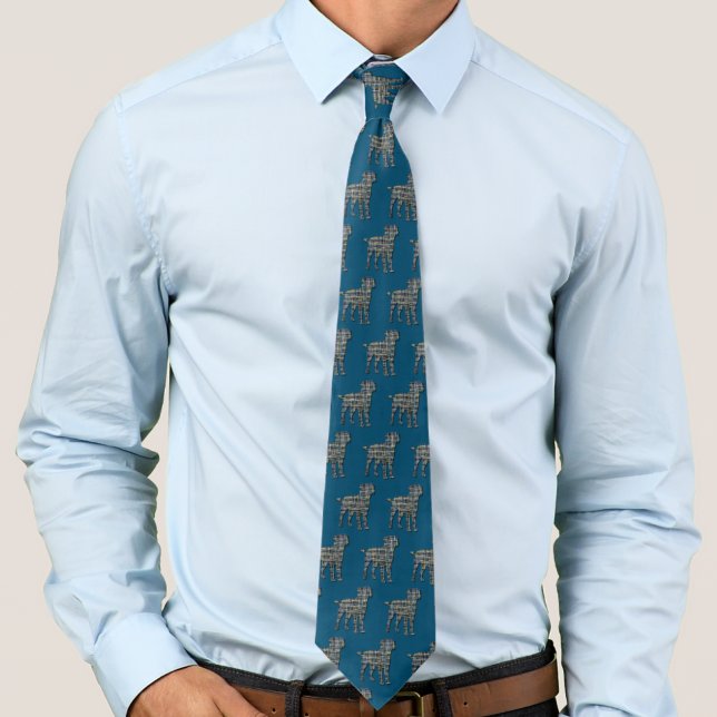 Gräns Terrier Hund Silhouette Y&B Grid Blue Slips (Border terrier dog silhouette grid pattern abstract on blue tie)