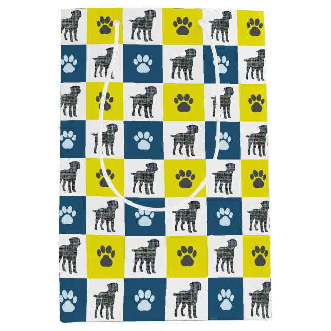 Gräns Terrier Hund & Tass Gult & Black Grid (Framsidan)
