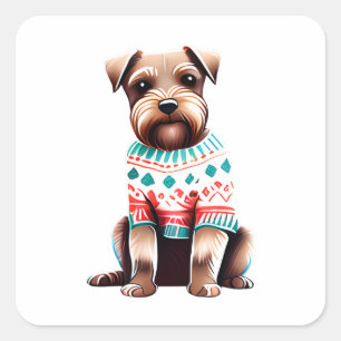 Gräns Terrier i julstämning Fyrkantigt Klistermärke