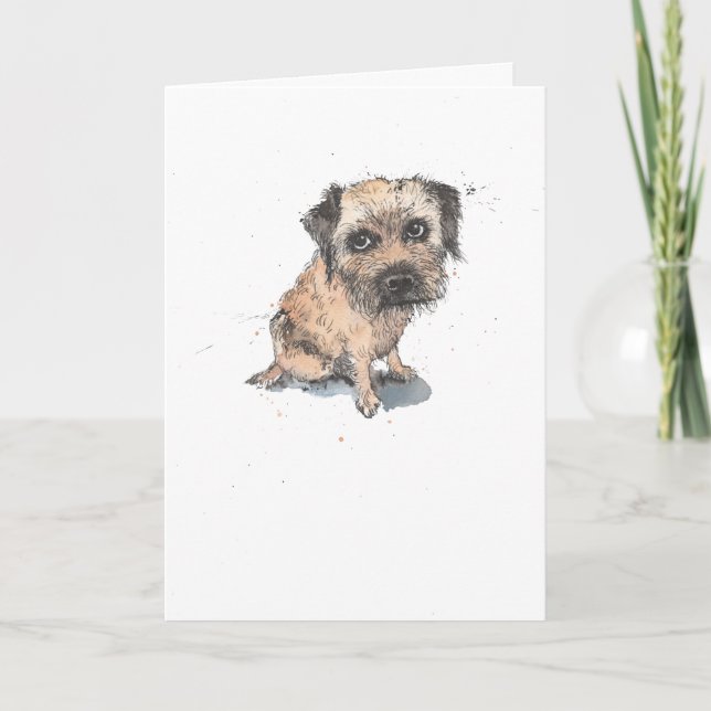 Gräns Terrier illustration, rolig hund födelsedag Kort (Framsida)