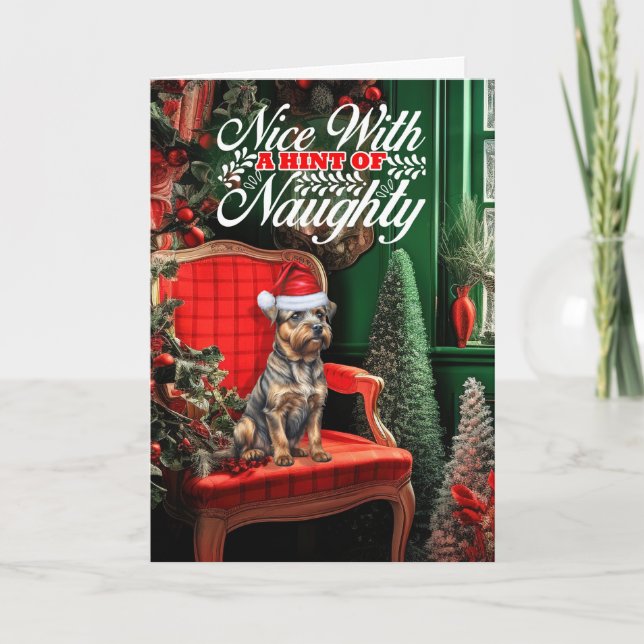 Gräns Terrier Jul Hund Naughty eller Nice Helgkort (Framsida)