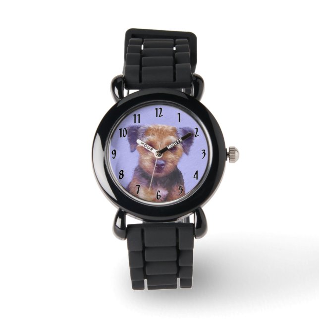 Gräns Terrier-målning - Cute Original Hund Art Armbandsur (Framsida)