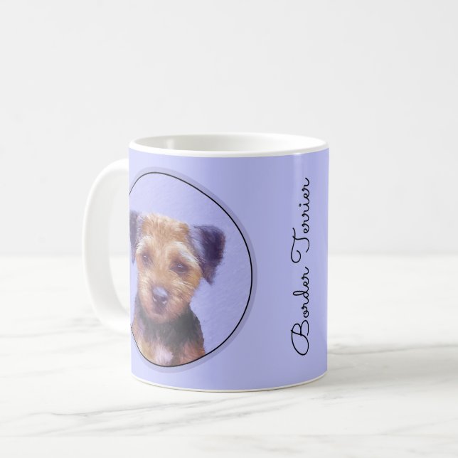 Gräns Terrier-målning - Cute Original Hund Art Kaffemugg (Framsida vänster)