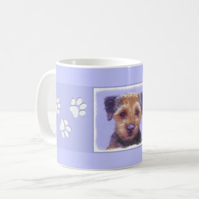 Gräns Terrier-målning - Cute Original Hund Art Kaffemugg (Framsida vänster)