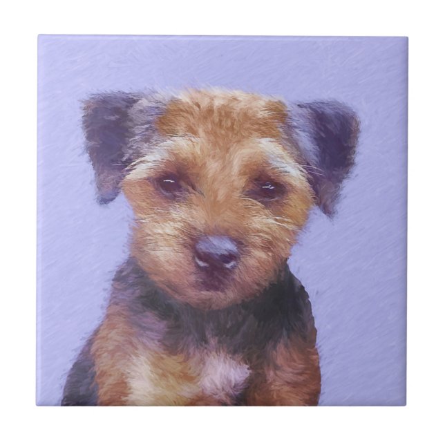 Gräns Terrier-målning - Cute Original Hund Art Kakelplatta (Framsidan)