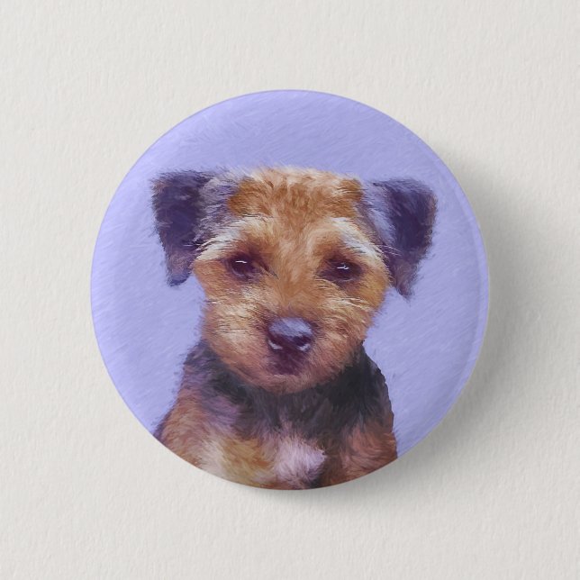 Gräns Terrier-målning - Cute Original Hund Art Knapp (Framsida)