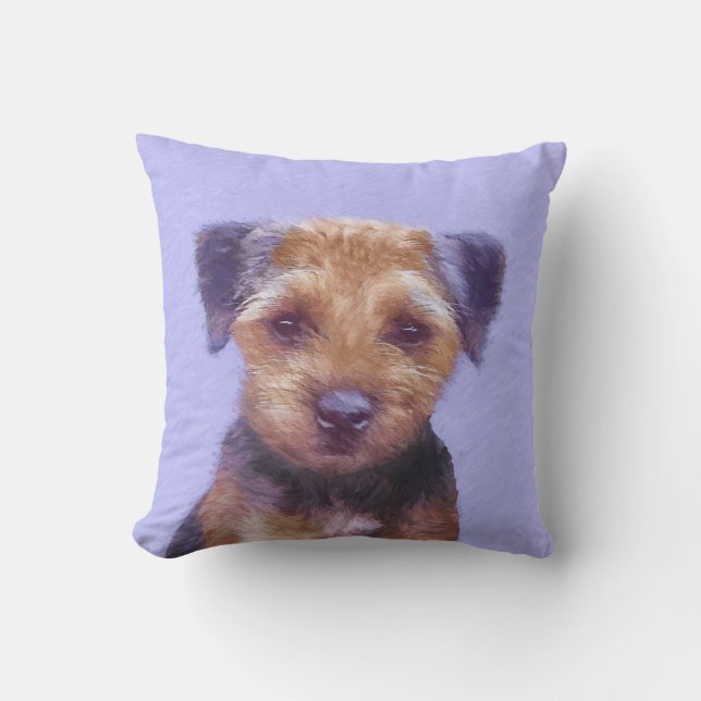 Gräns Terrier-målning - Cute Original Hund Art Kudde (Framsida)