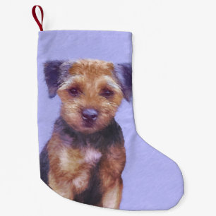 Gräns Terrier målning - Cute Original Hund Art Liten Julstrumpa