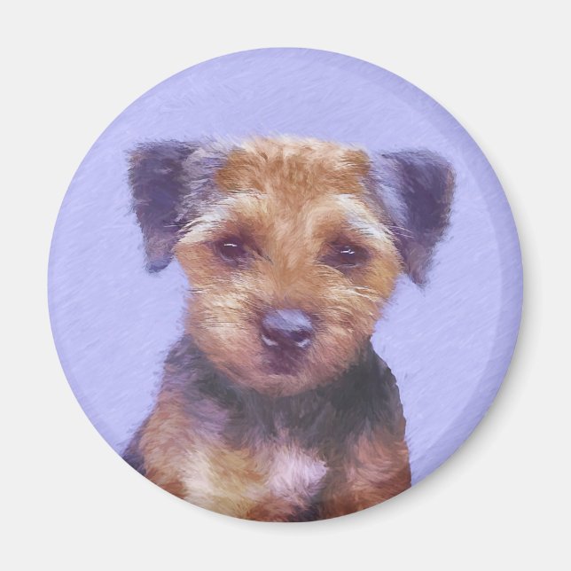 Gräns Terrier-målning - Cute Original Hund Art Magnet (Framsidan)