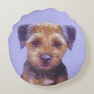 Gräns Terrier-målning - Cute Original Hund Art Rund Kudde