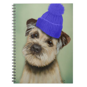 Gräns Terrier med Blue Bobble Hat Anteckningsbok Med Spiral