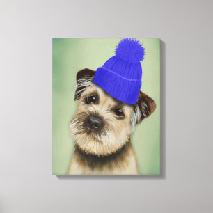 Gräns Terrier med Blue Bobble Hat Canvastryck