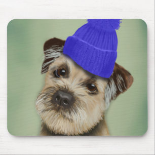 Gräns Terrier med Blue Bobble Hat Musmatta
