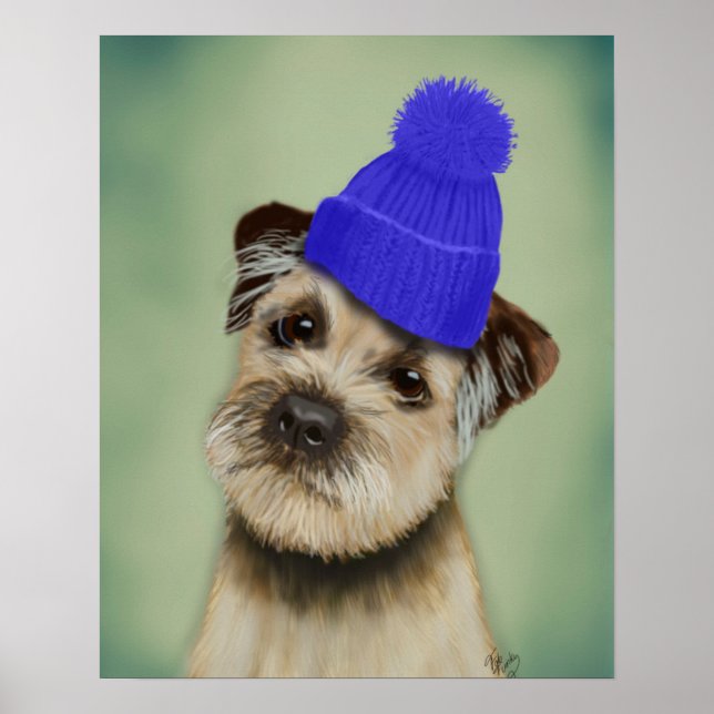 Gräns Terrier med Blue Bobble Hat Poster (Framsidan)