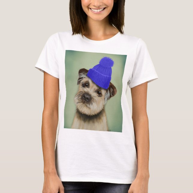 Gräns Terrier med Blue Bobble Hat Tee (Framsida)