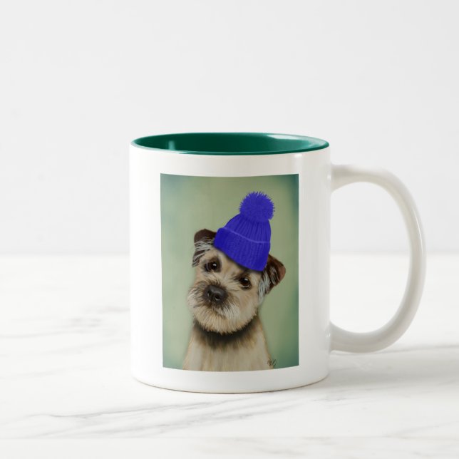 Gräns Terrier med Blue Bobble Hat Två-Tonad Mugg (Höger)