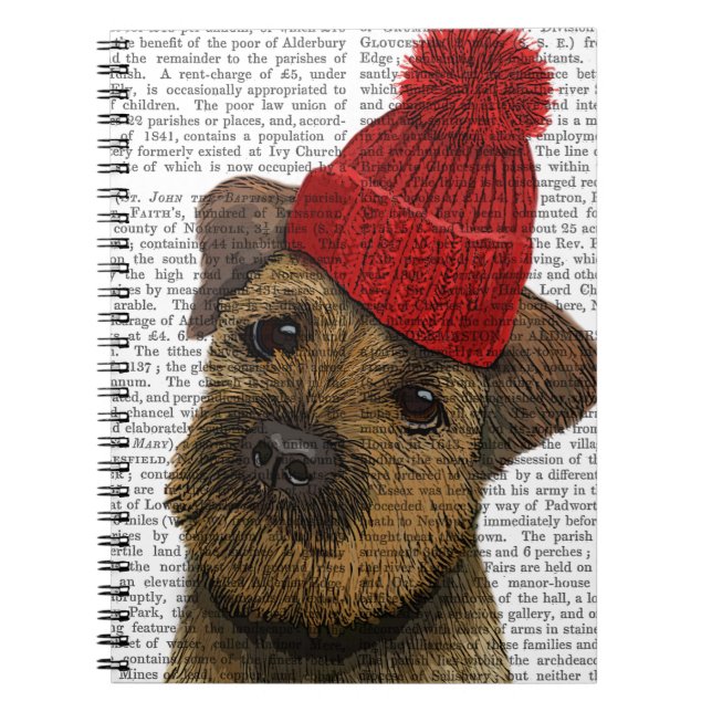 Gräns Terrier med Red Bobble Hat 3 Anteckningsbok (Framsidan)