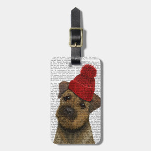 Gräns Terrier med Red Bobble Hat 3 Bagagebricka