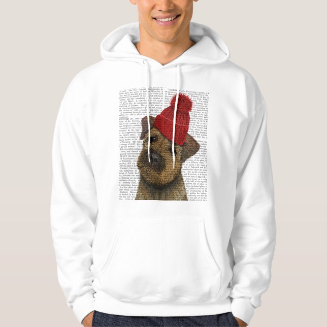 Gräns Terrier med Red Bobble Hat 3 Hoodie (Framsida)