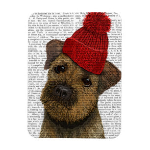 Gräns Terrier med Red Bobble Hat 3 Magnet