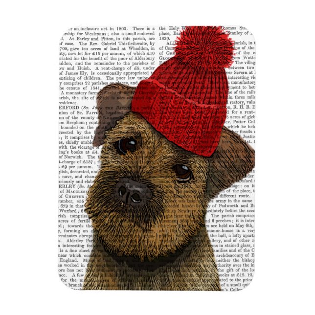 Gräns Terrier med Red Bobble Hat 3 Magnet (Vertikal)