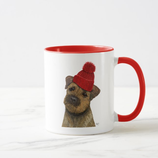 Gräns Terrier med Red Bobble Hat 3 Mugg (Höger)