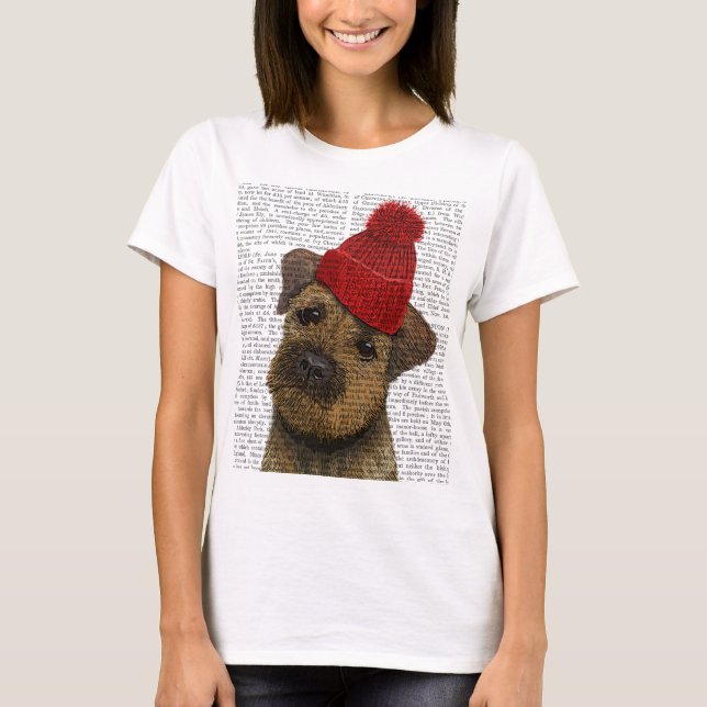 Gräns Terrier med Red Bobble Hat 3 Tee (Framsida)