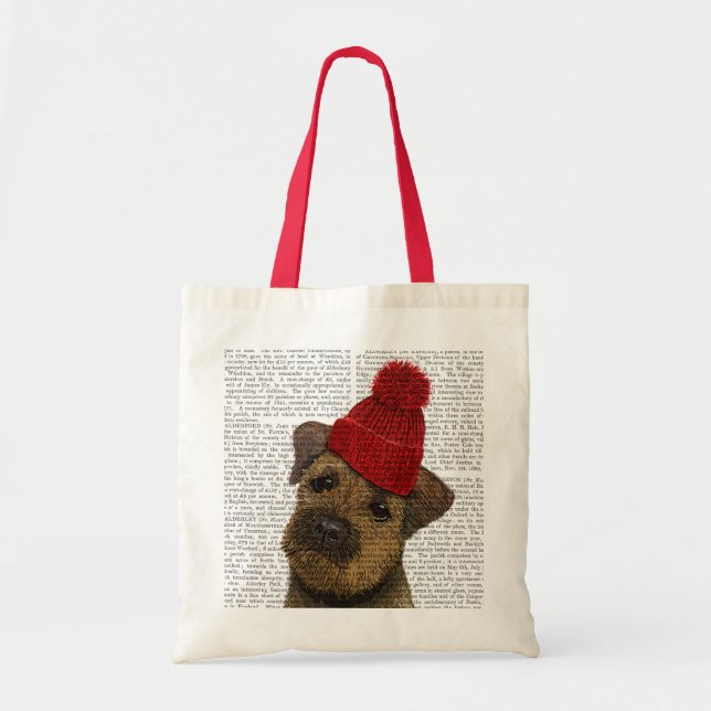 Gräns Terrier med Red Bobble Hat 3 Tygkasse (Framsidan)