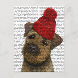 Gräns Terrier med Red Bobble Hat 3 Vykort