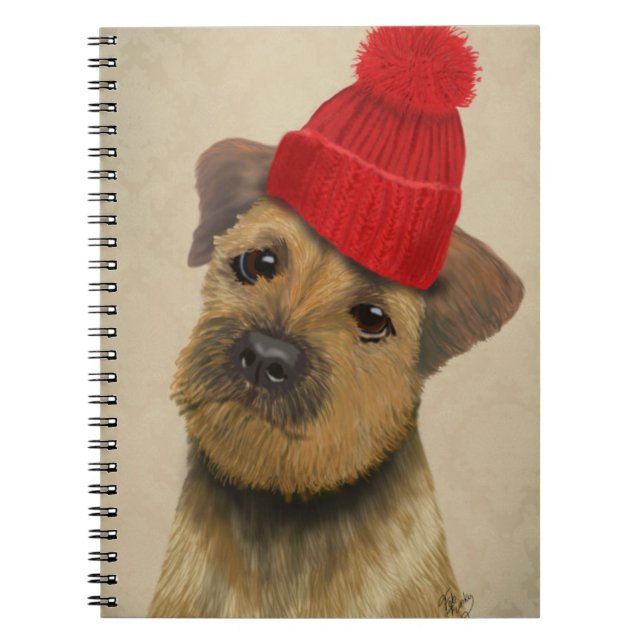Gräns Terrier med Red Bobble Hat Anteckningsbok Med Spiral (Framsidan)