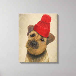 Gräns Terrier med Red Bobble Hat Canvastryck