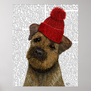 Gräns Terrier med Red Bobble Hat Poster