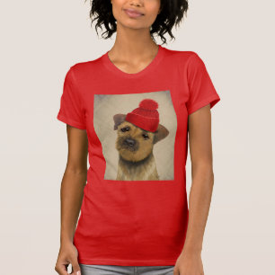 Gräns Terrier med Red Bobble Hat T-shirt