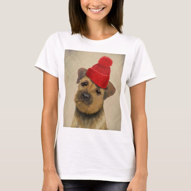 Gräns Terrier med Red Bobble Hat Tee (Framsida)