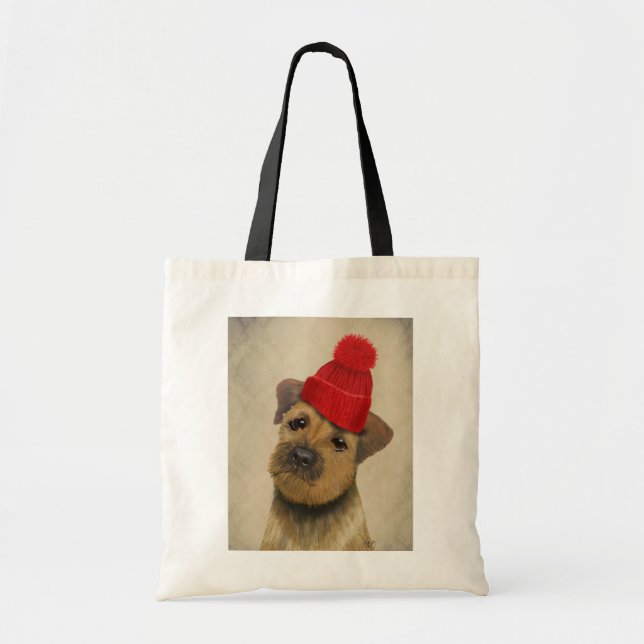Gräns Terrier med Red Bobble Hat Tygkasse (Framsidan)