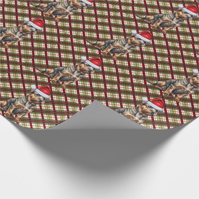 Gräns Terrier med röd och Grönt jul Presentpapper (Hörn)