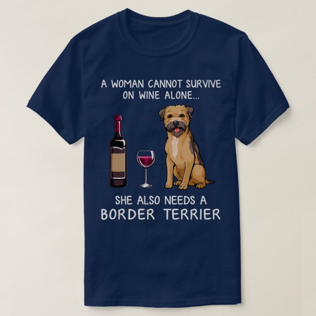 Gräns Terrier och vin Rolig hund  T Shirt (Design framsida)