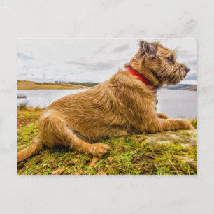 Gräns Terrier Oil Paint Effect Prated Postcard Vykort