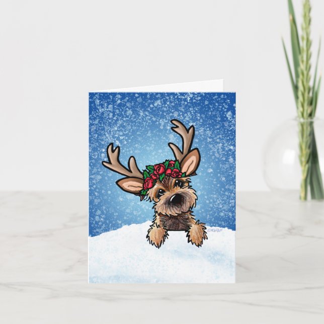 Gräns Terrier Reindeer Helgdag Card Helgkort (Framsida)