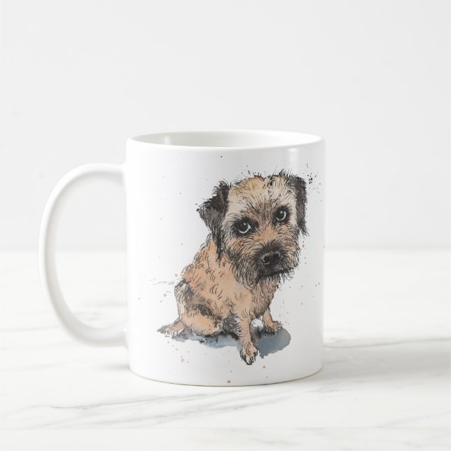 Gräns Terrier teckning, personlig Fars dag Kaffemugg (Vänster)