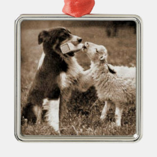 "Gränsa prydnaden för den collie- och Lamb" Julgransprydnad Metall