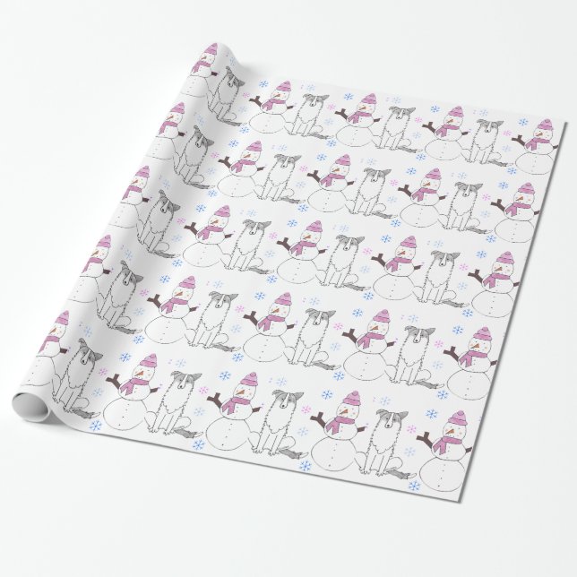 GränsCollie och snögubbe Presentpapper (Utrullad)