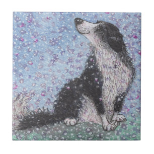 GränsColliehund, drömma av blommar Time Kakelplatta