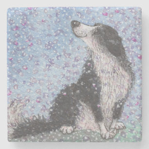 GränsColliehund, drömma av blommar Time Stenunderlägg